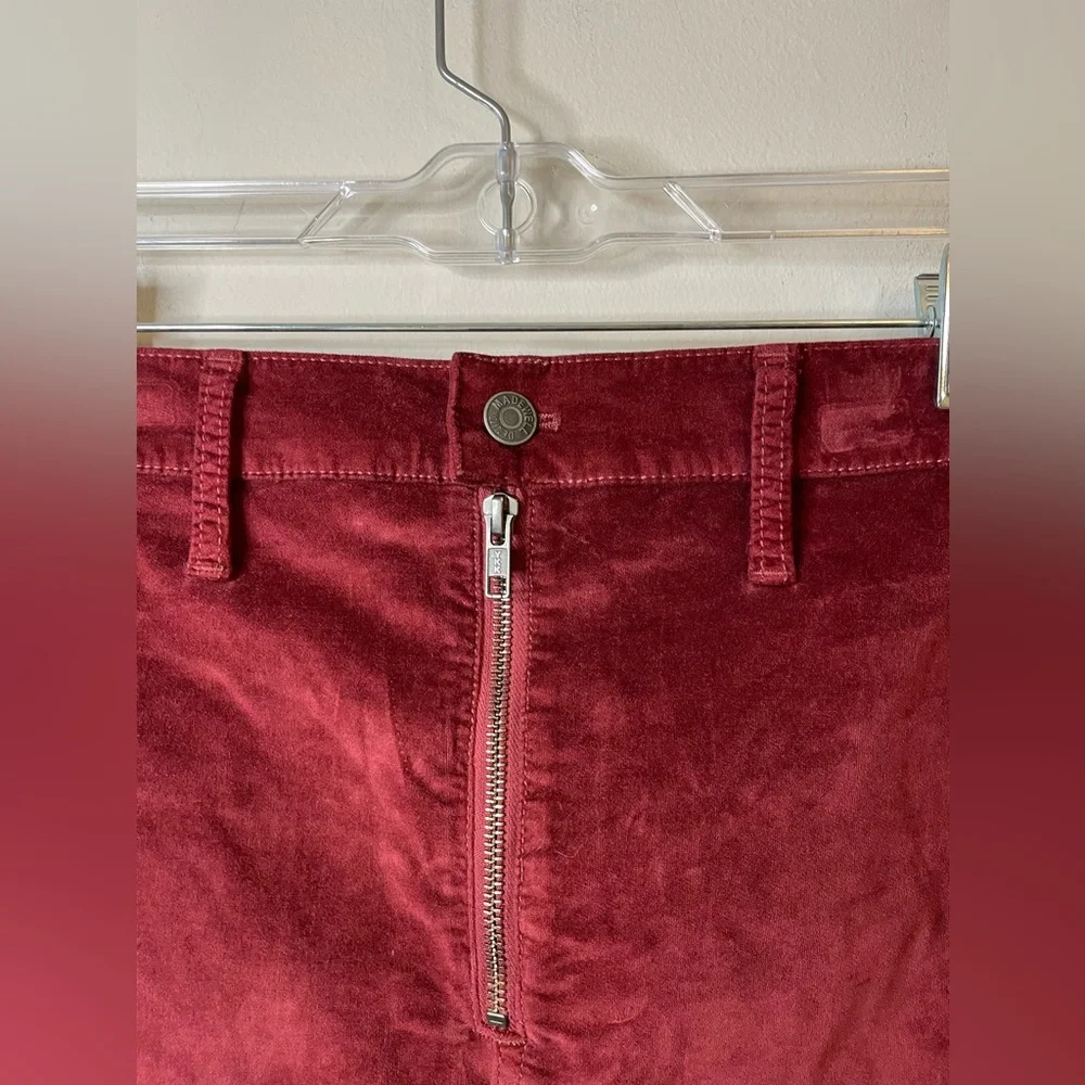 NWT Madewell Stretch Velveteen Straight Zip Mini Skirt in Burgundy